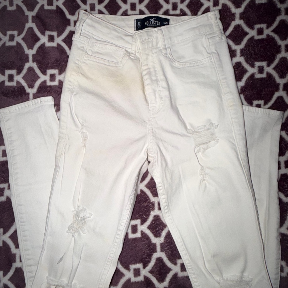 Hollister Women's White Ripped Skinny Jeans